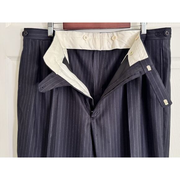 Ralph Lauren Purple Label Men's Navy Blue Pin Broken Chalk Stripe Wool Suit 46L - Picture 5 of 16